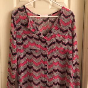 Forever 21 sheer blue and pink button down top